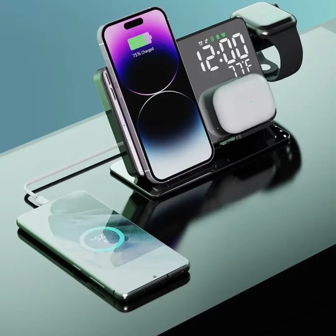 Relógio de Mesa Digital Carregador e Despertador Sem Fio LED 4