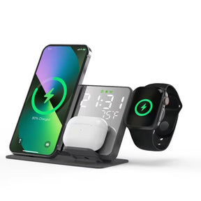 Relógio de Mesa Digital Carregador e Despertador Sem Fio LED 5