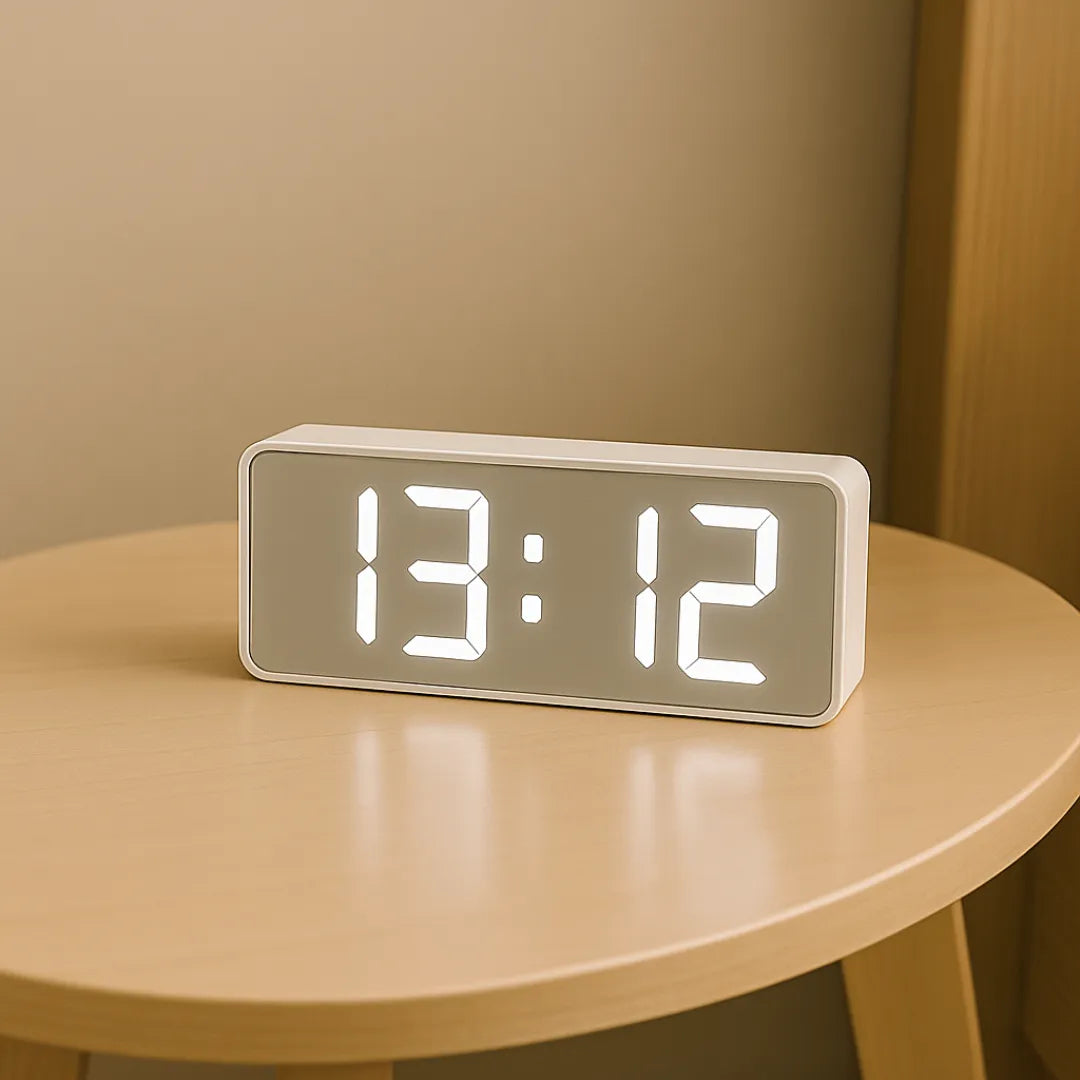 Relógio de Mesa Digital Decorativo Despertador LED prateado