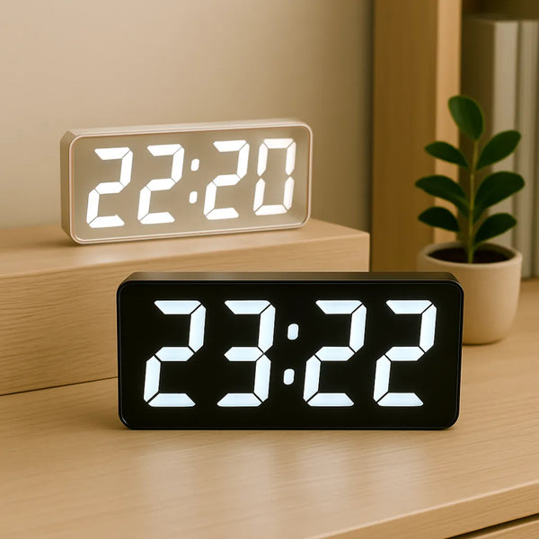 Relógio de Mesa Digital Decorativo Despertador LED preto prateado