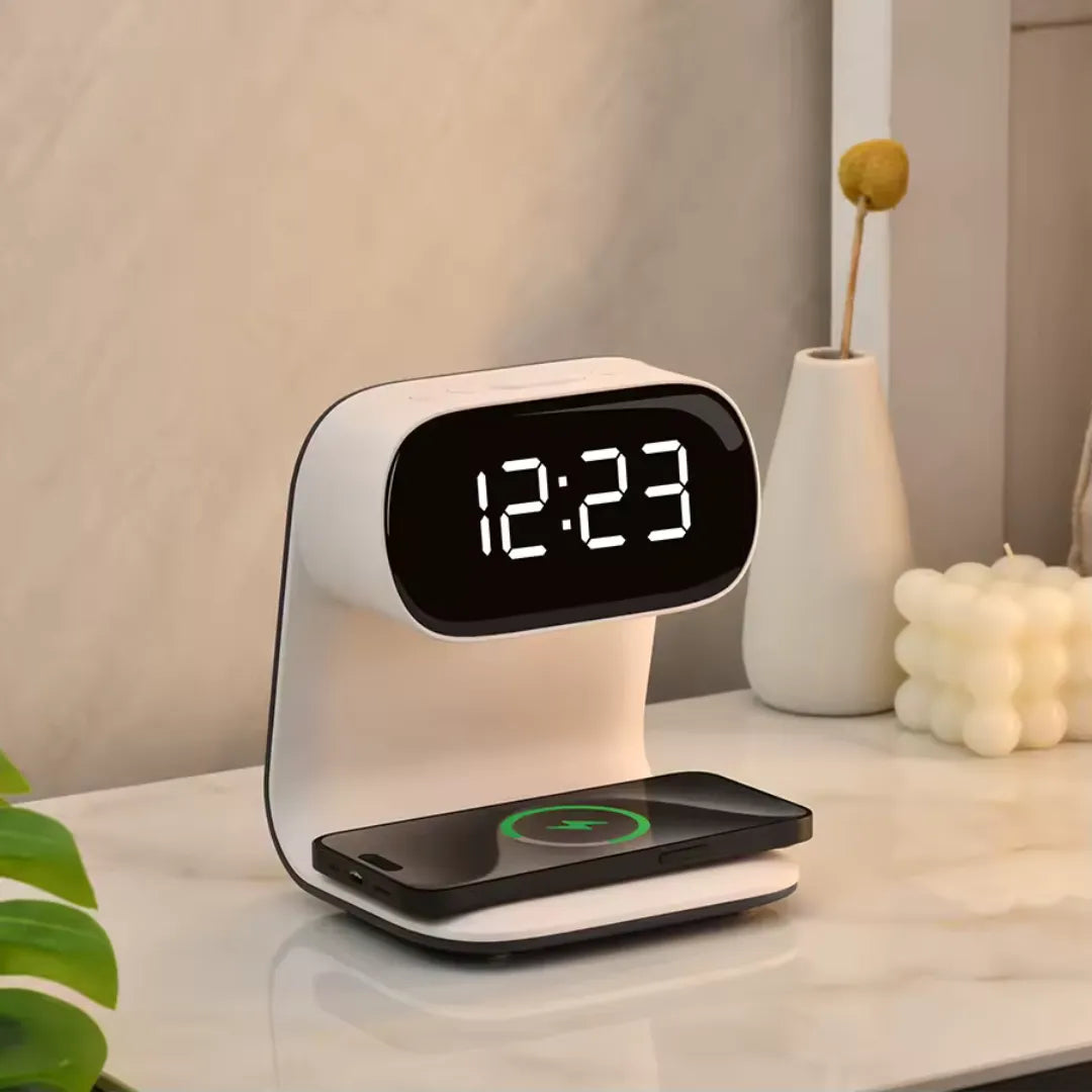 Relógio de Mesa Digital Despertador e Carregador Sem Fio LED