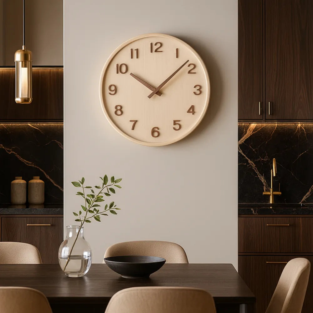 Relógio de Parede para Cozinha/Sala Decorativo em Madeira bege branco