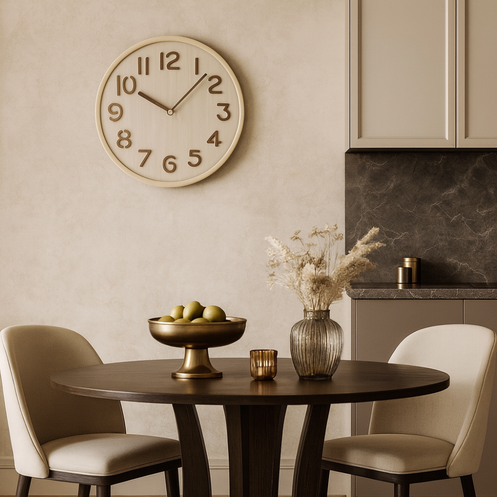 Relógio de Parede para Cozinha/Sala Decorativo em Madeira bege marrom 