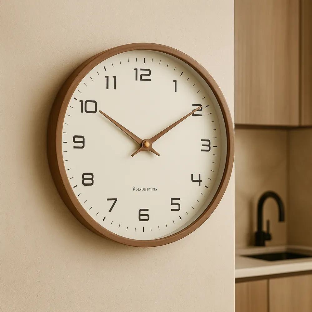 Relógio de Parede para Cozinha/Sala Grande Decorativo Minimalista marrom
