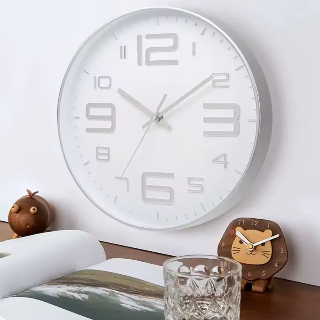Relógio de Parede para Cozinha Sala Grande Decorativo branco prateado 