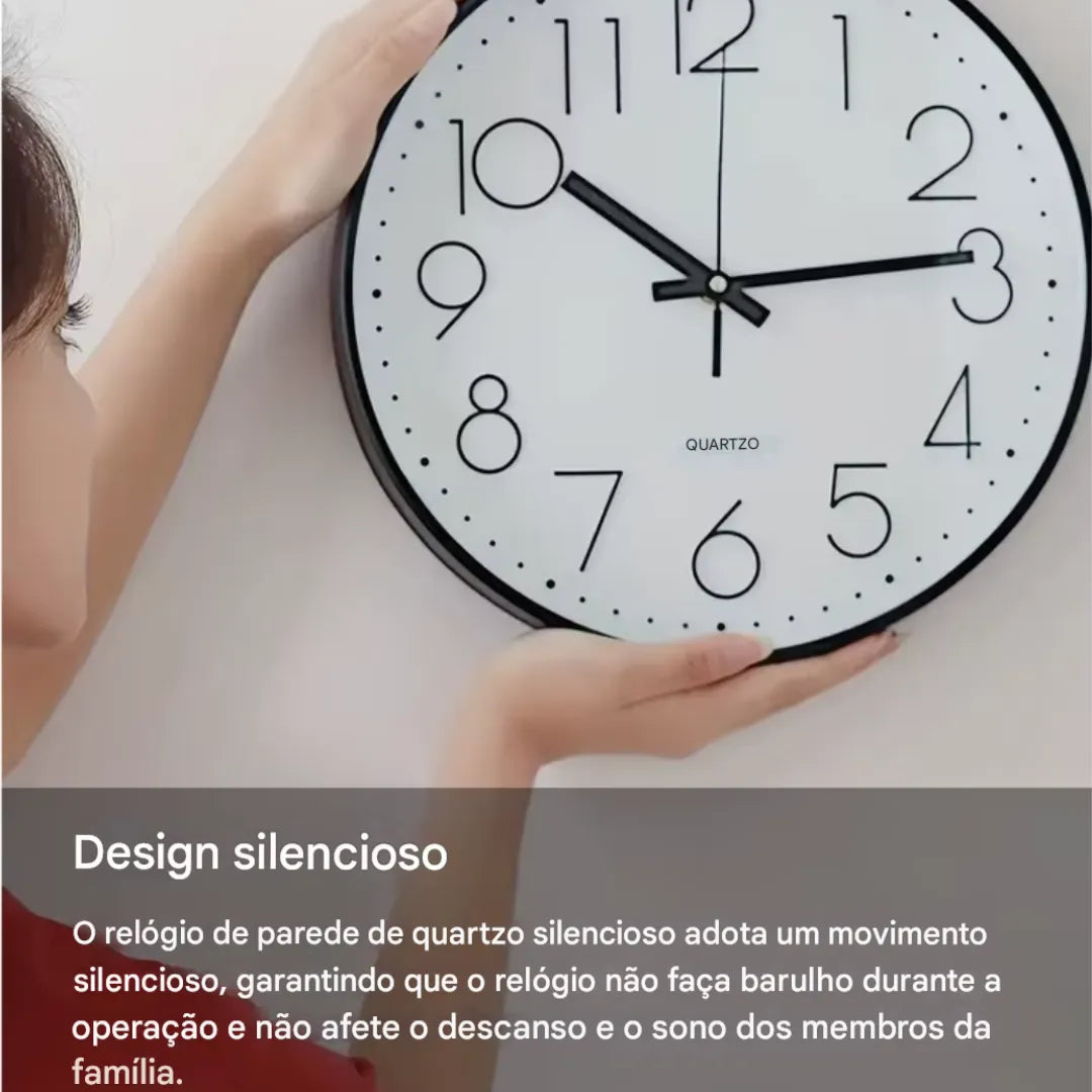 Relógio de Parede para Cozinha Sala Grande Decorativo branco preto Quartz