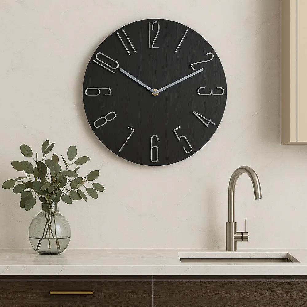 Relógio de Parede para Cozinha/Sala Grande Decorativo preto