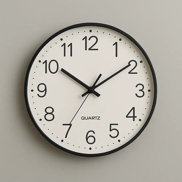 Relógio de Parede para Cozinha Sala Grande Decorativo preto branco Quartz
