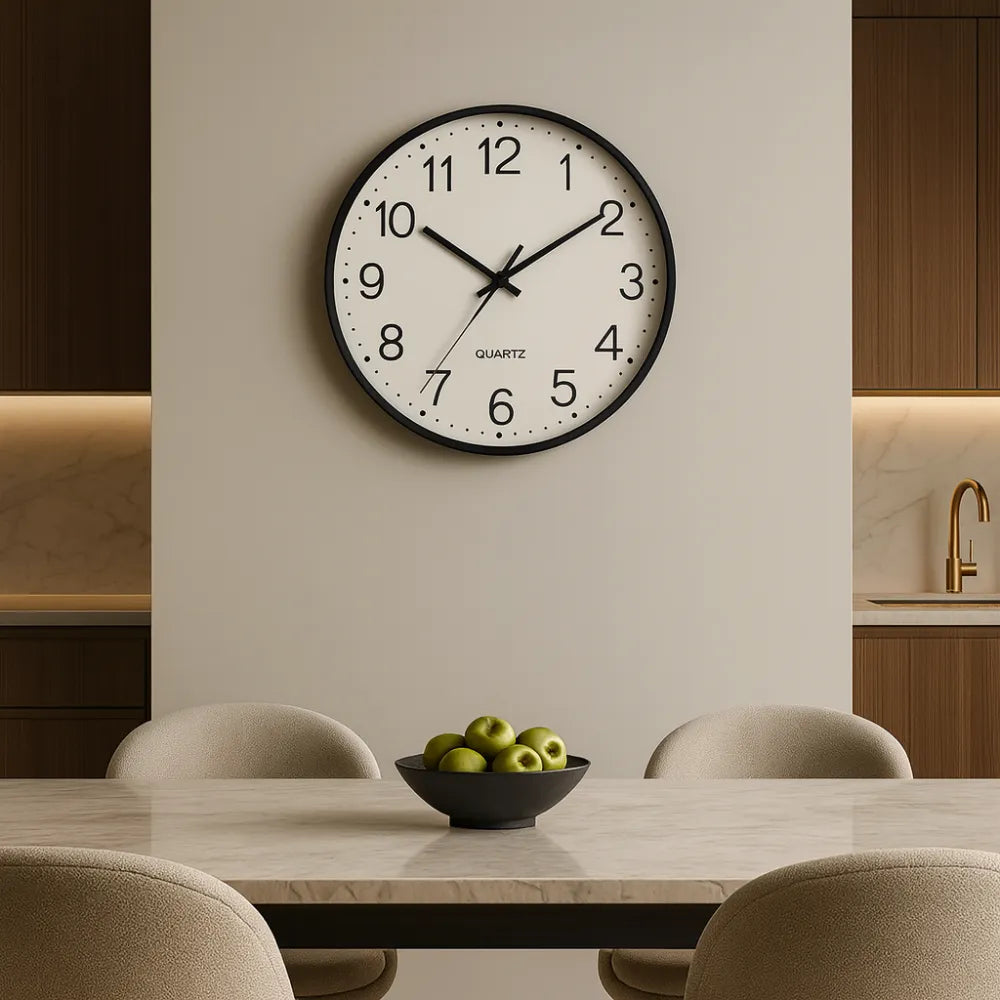 Relógio de Parede para Cozinha/Sala Grande Decorativo preto branco Quartz