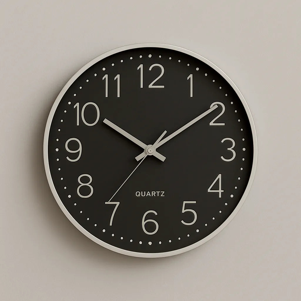 Relógio de Parede para Cozinha Sala Grande Decorativo preto cinza Quartz