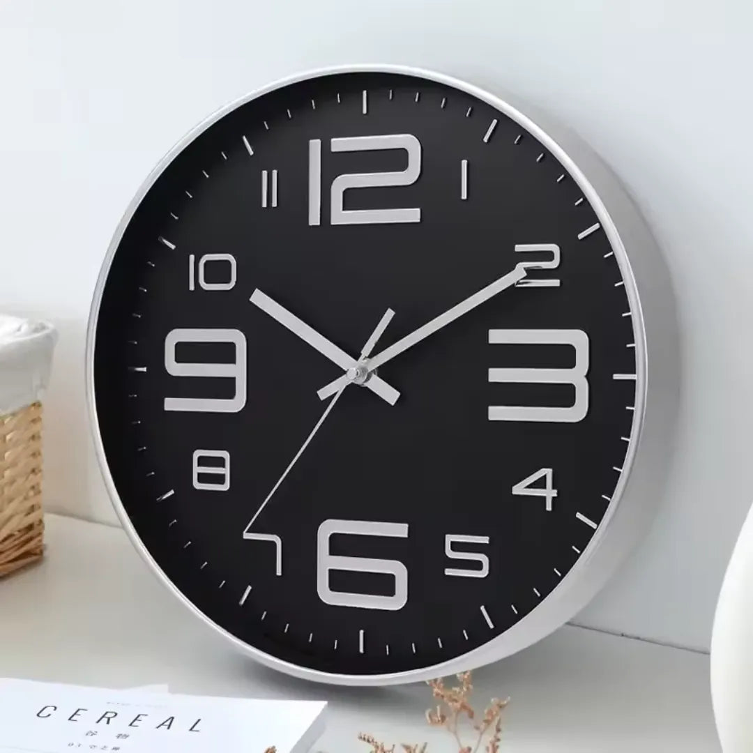 Relógio de Parede para Cozinha Sala Grande Decorativo preto prateado 
