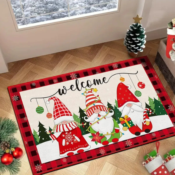 Tapete Capacho de Natal para Entrada Cozinha Banheiro Welcome