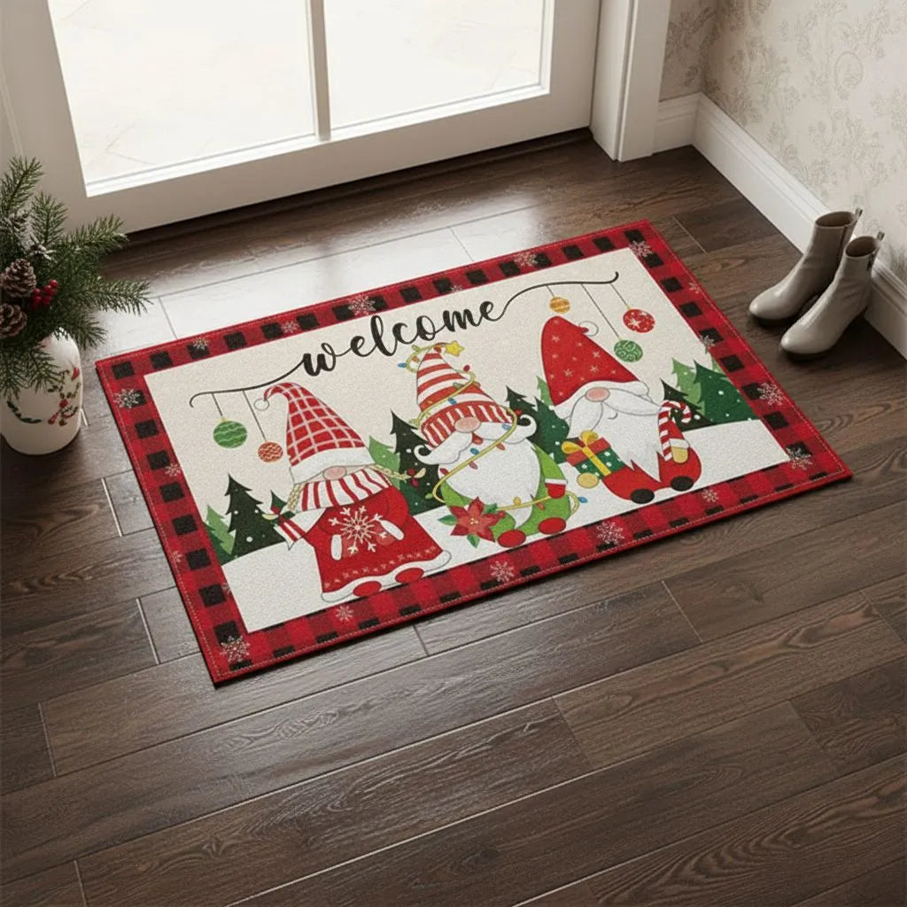Tapete Capacho de Natal para Entrada Cozinha Banheiro branco vermelho