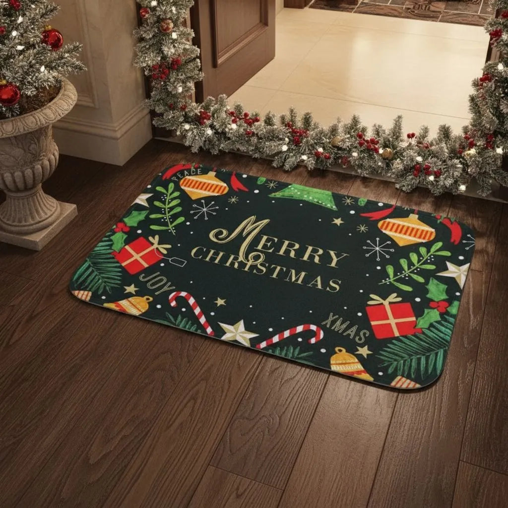 Tapete Capacho de Natal para Entrada Cozinha Banheiro verde