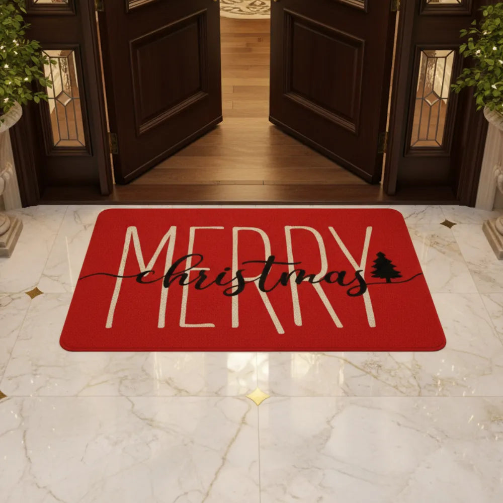 Tapete Capacho de Natal para Entrada Vermelho Merry Christmas