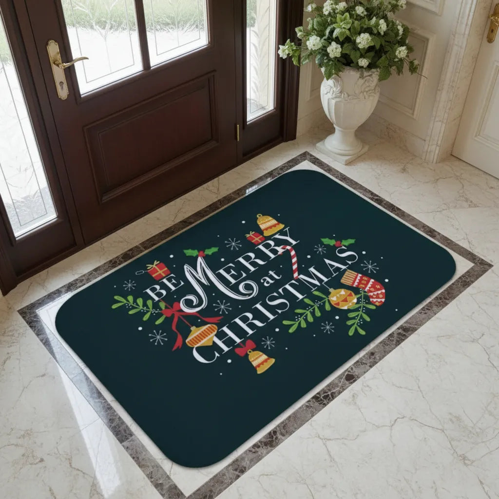 Tapete Capacho de Natal para Entrada verde Merry Christmas