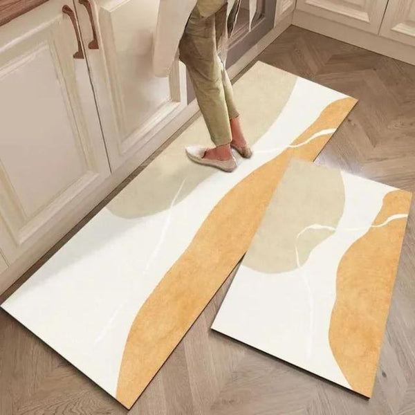 Tapete para Cozinha Antiderrapante Moderno branco laranja