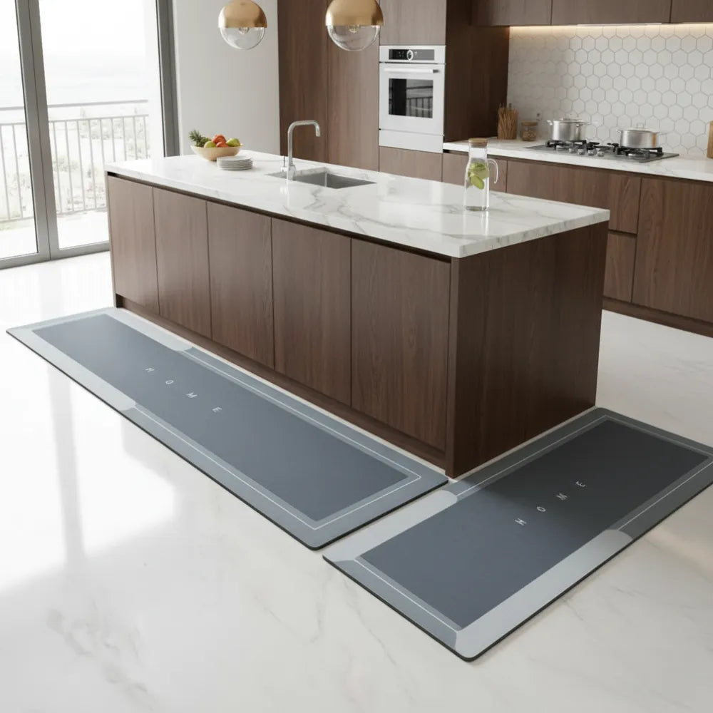 Tapete para Cozinha Antiderrapante Absorvente Azul Minimalista 