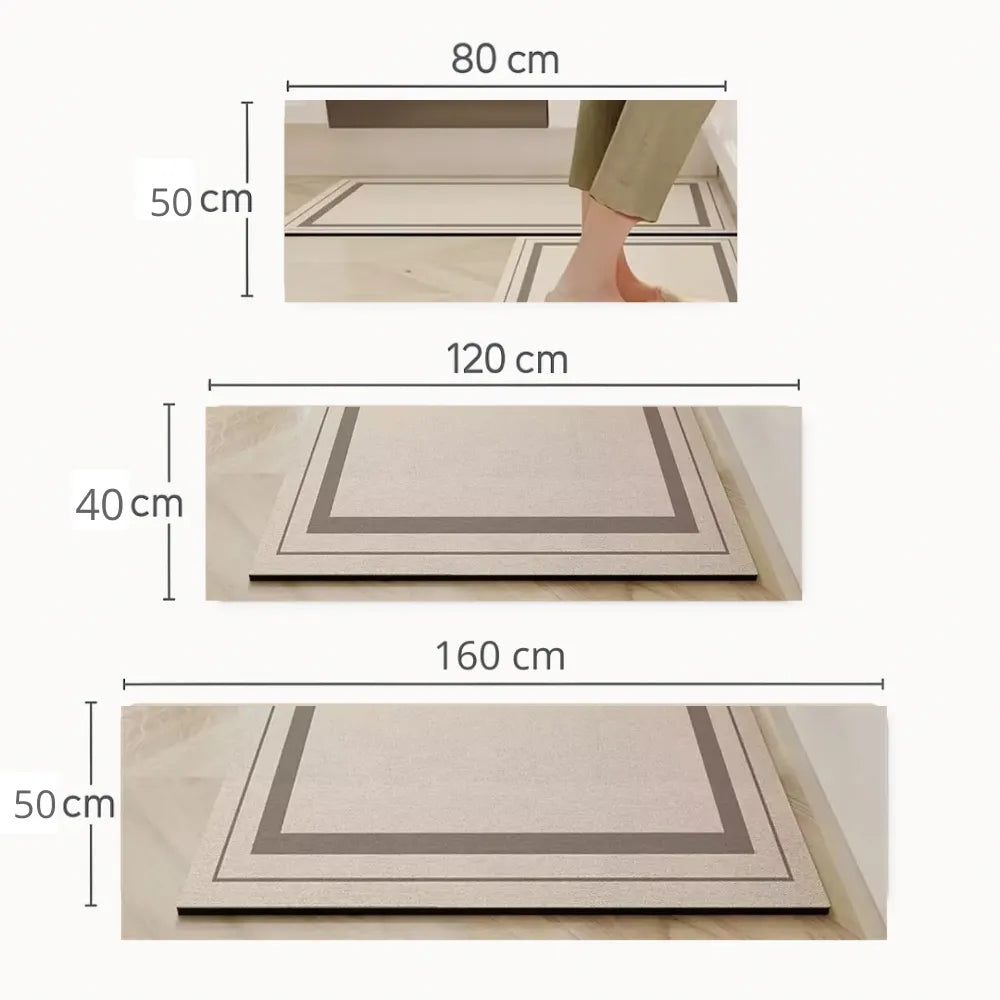 Tapete para Cozinha Antiderrapante Absorvente Bege Elegante 1