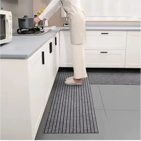 Tapete para Cozinha Antiderrapante Absorvente Cinza listrado