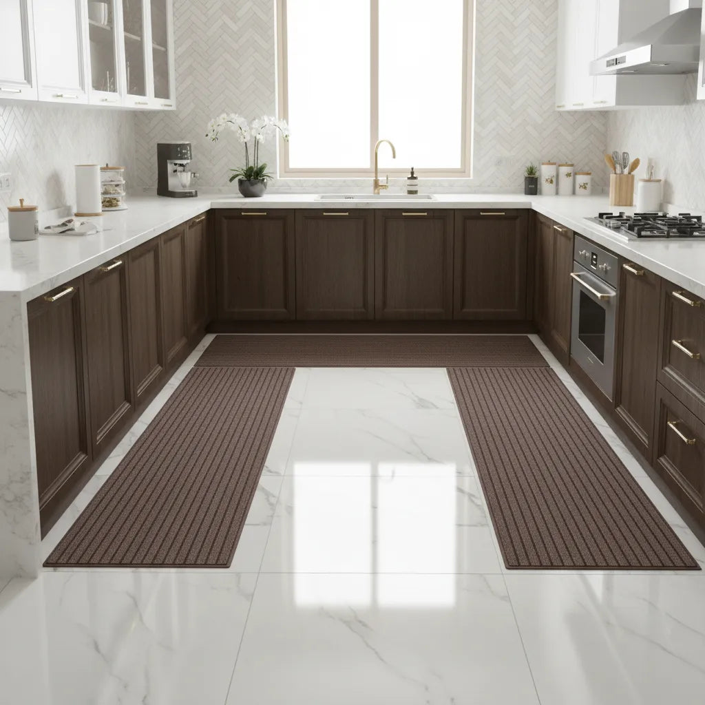 Tapete para Cozinha Antiderrapante Absorvente Listrado Marrom