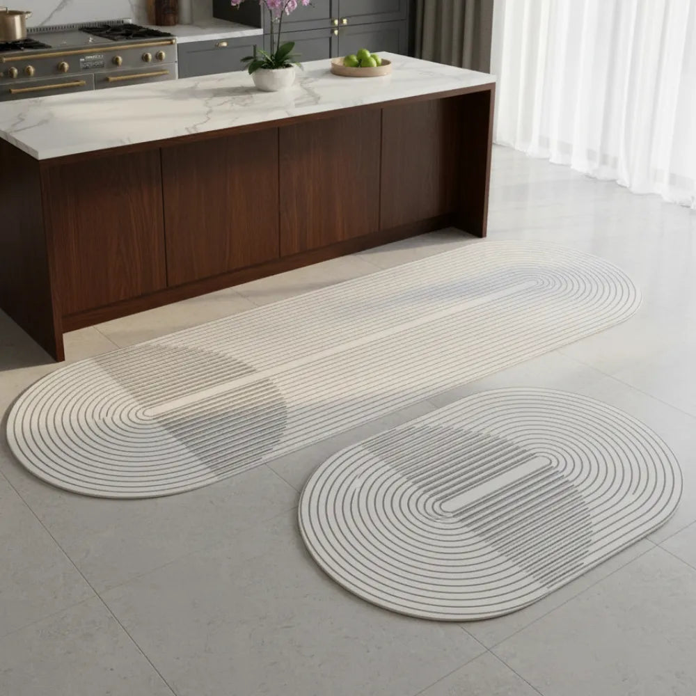 Tapete para Cozinha Antiderrapante Absorvente Sofisticado branco bege