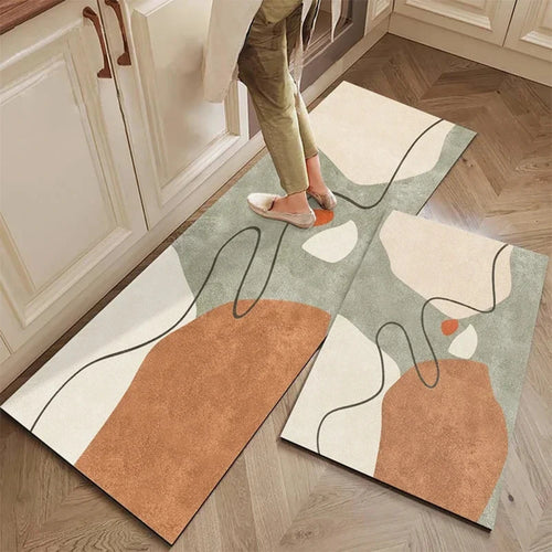 Tapete para Cozinha Antiderrapante Absorvente - Verde Terracota