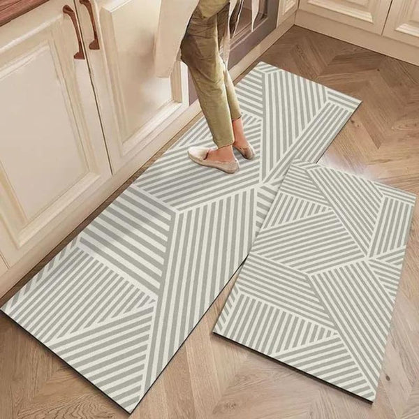 Tapete para Cozinha Antiderrapante Moderno branco listrado