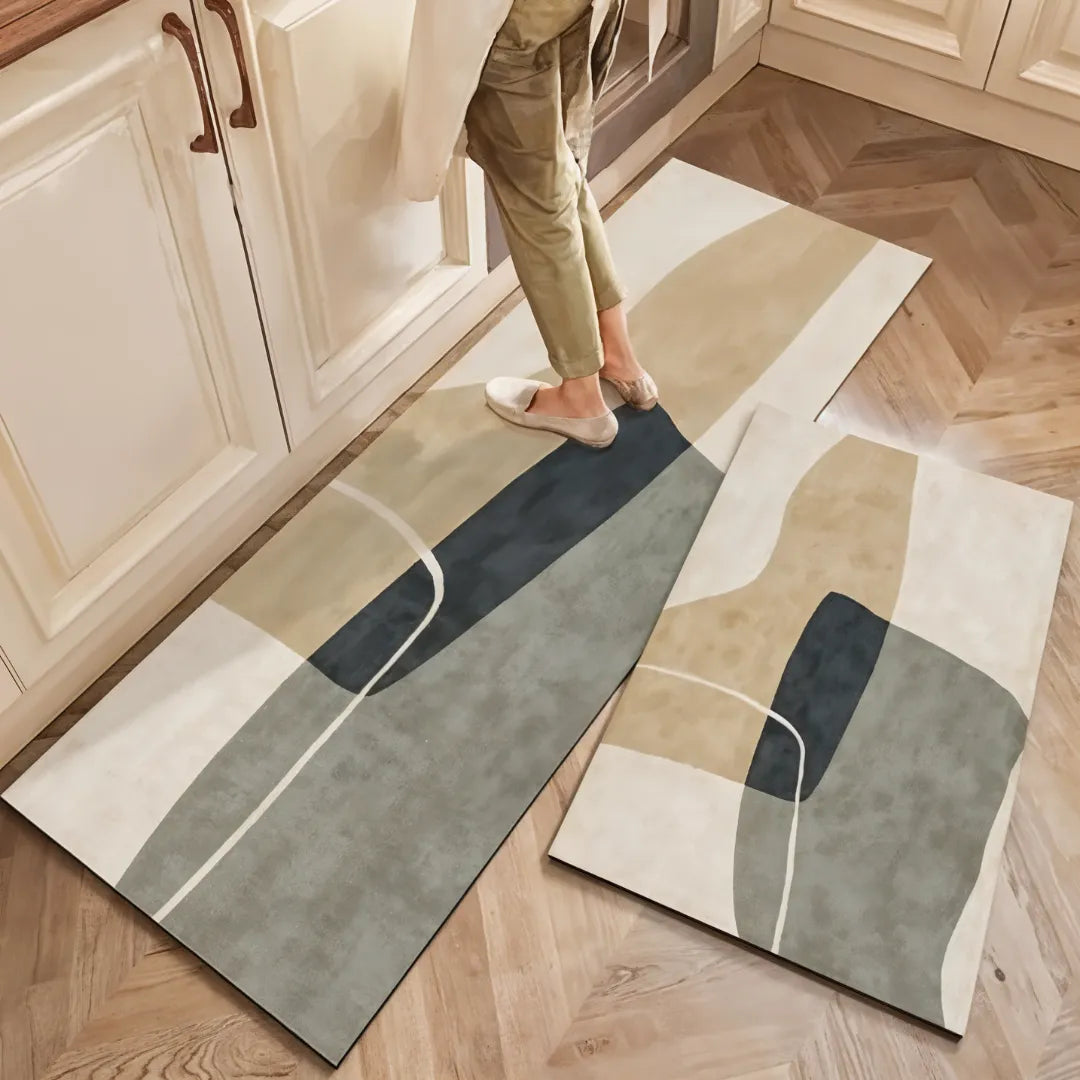 Tapete para Cozinha Antiderrapante Moderno verde cinza branco