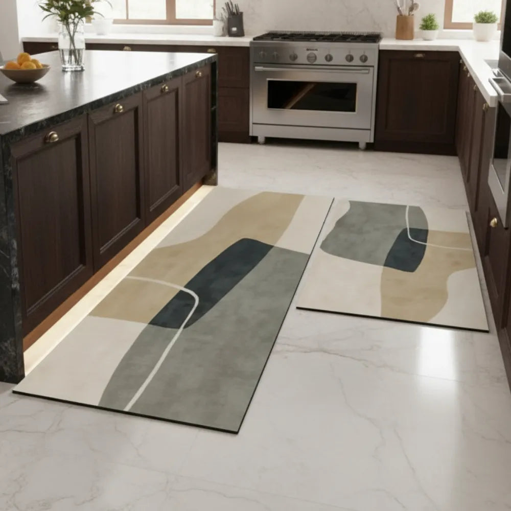 Tapete para Cozinha Antiderrapante Passadeira Moderno verde cinza bege