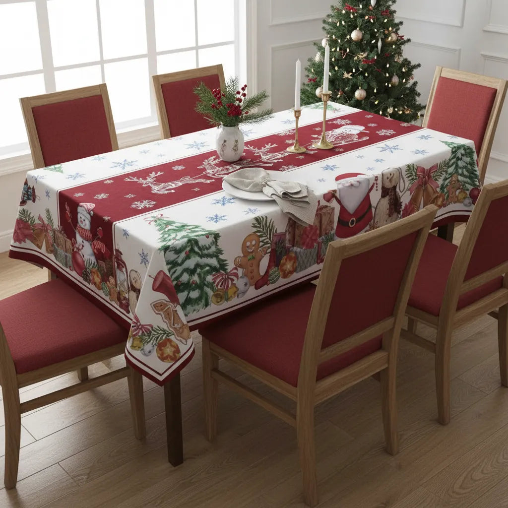 Toalha de Mesa para Natal Impermeável vermelha e branco 2 4 6 8 lugares