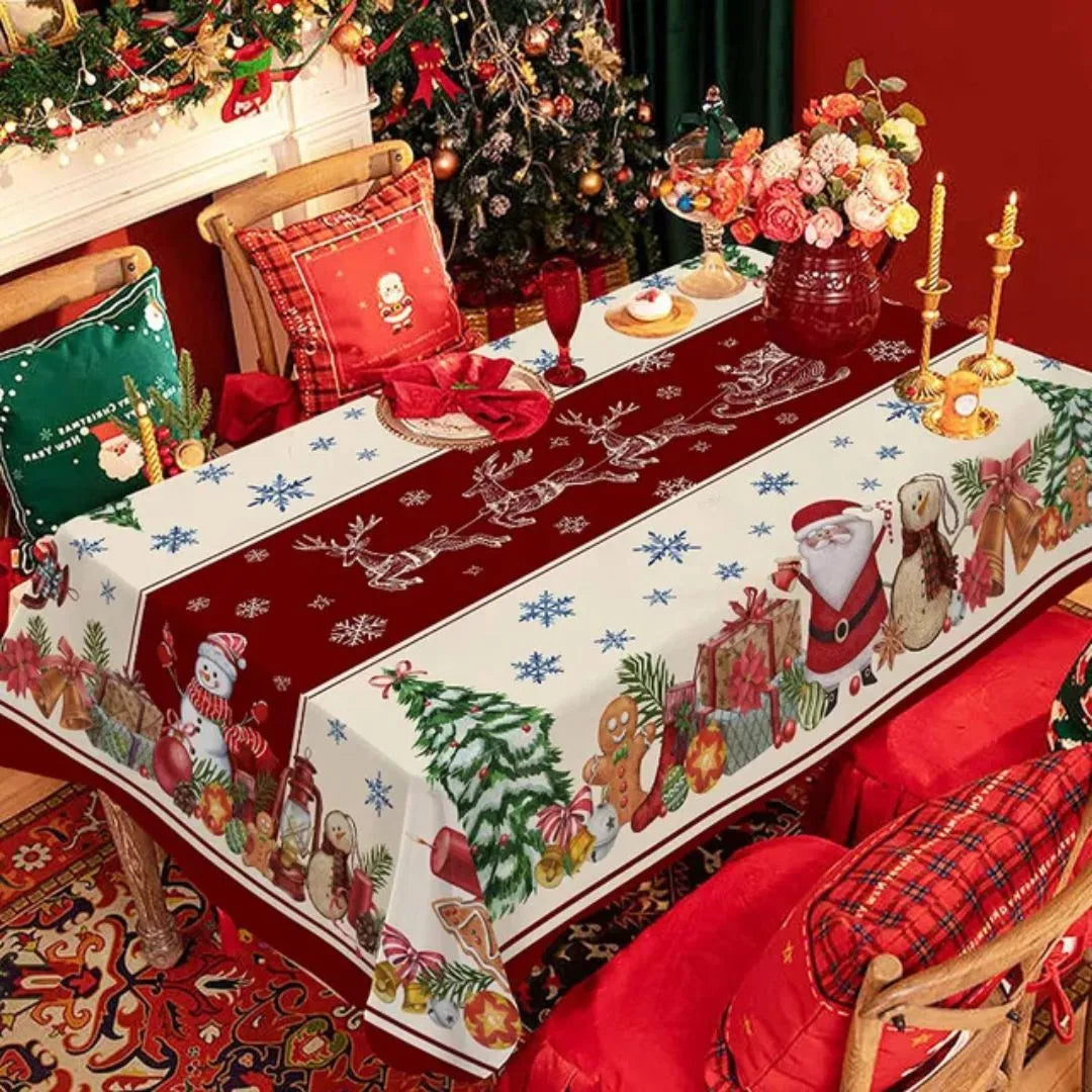 Toalha de Mesa para Natal Impermeável Decoração de Mesa Natalina