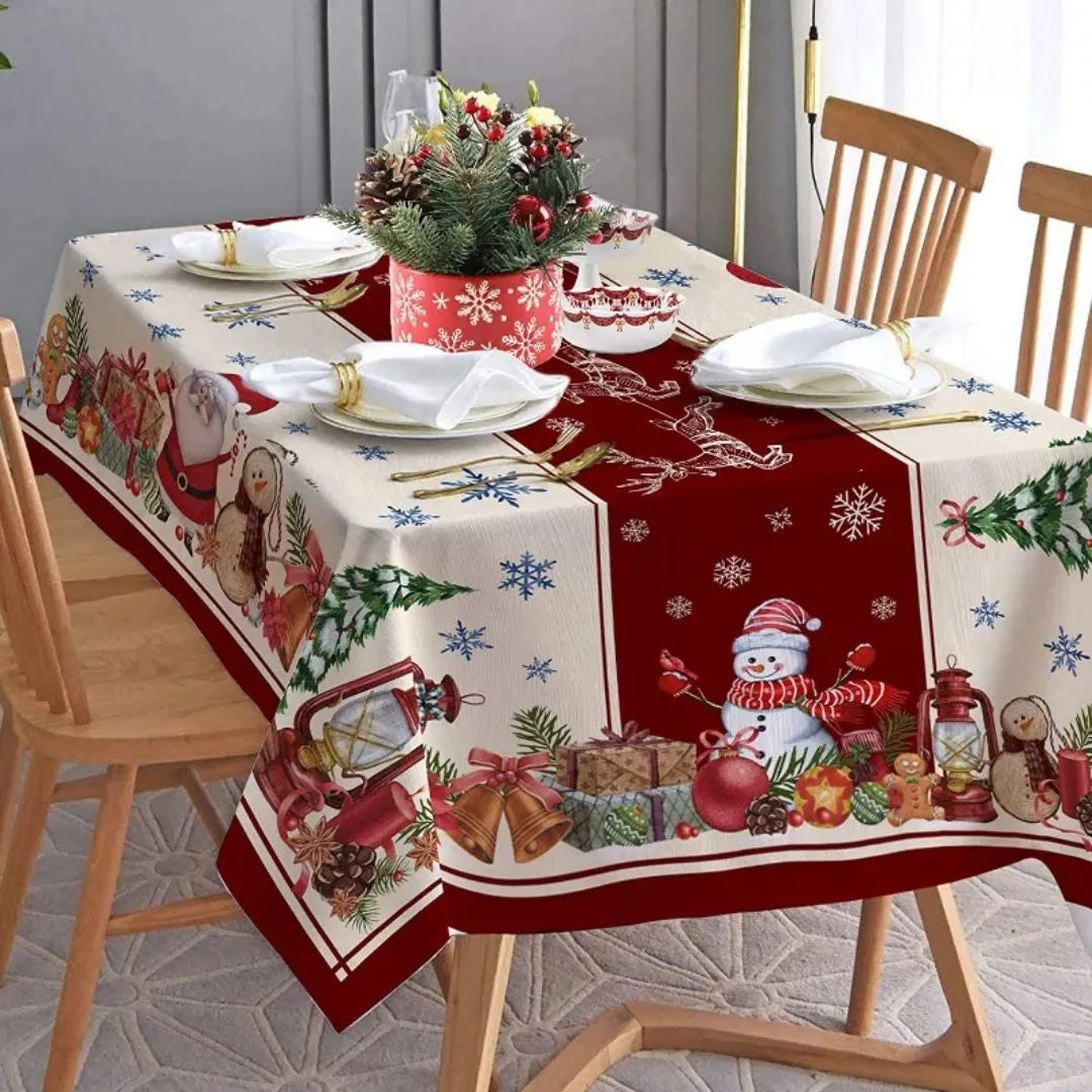 Toalha de Mesa para Natal Impermeável Decoração de Mesa Natalina vermelha branco