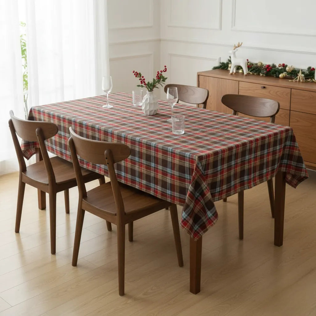 Toalha de Mesa para Natal Retangular Impermeável Quadriculada 2 4 6 8 lugares