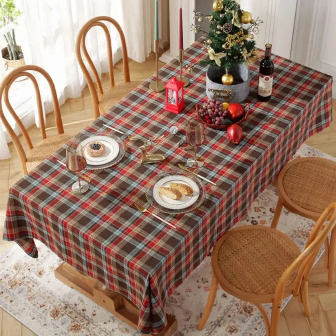 Toalha de Mesa para Natal Retangular Impermeável Quadriculada Decoração