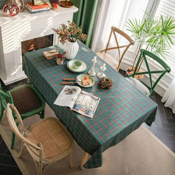 Toalha de Mesa para Natal Retangular Impermeável Quadriculada Decoração de Mesa verde