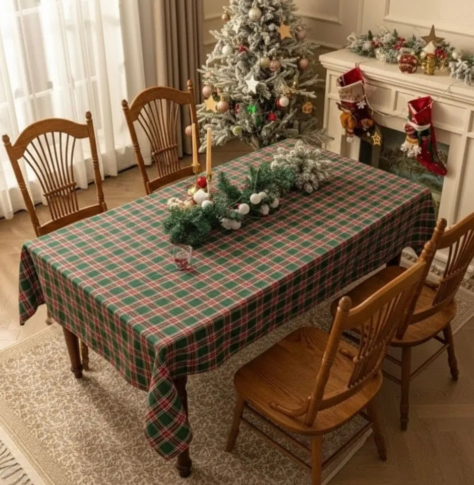 Toalha de Mesa para Natal Retangular Impermeável Quadriculada verde vermelho