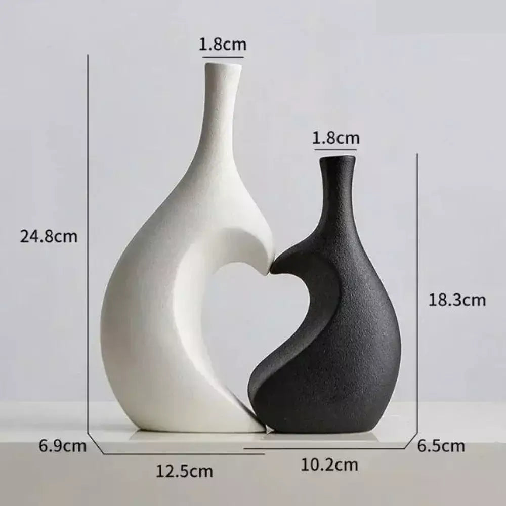 Vaso Decorativo para Sala de Ceramica 2 Peças Coracao