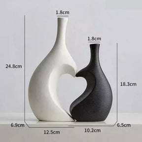 Vaso Decorativo para Sala de Ceramica 2 Peças Coracao