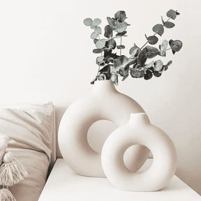 Vaso Decorativo para Sala Decoracao branco de Ceramica Rosquinha