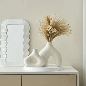 Vaso Decorativo para Sala branco de Ceramica Decoracao 2 Peças
