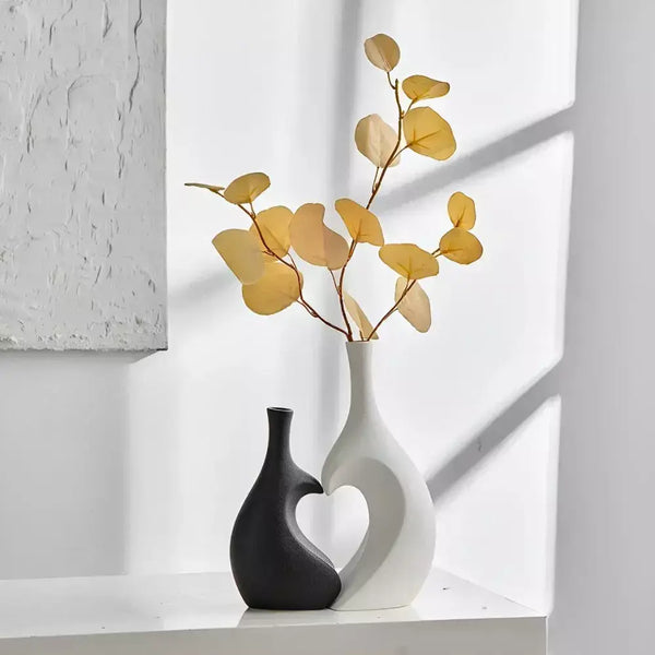 Vaso Decorativo para Sala de Ceramica Coracao 2 Peças