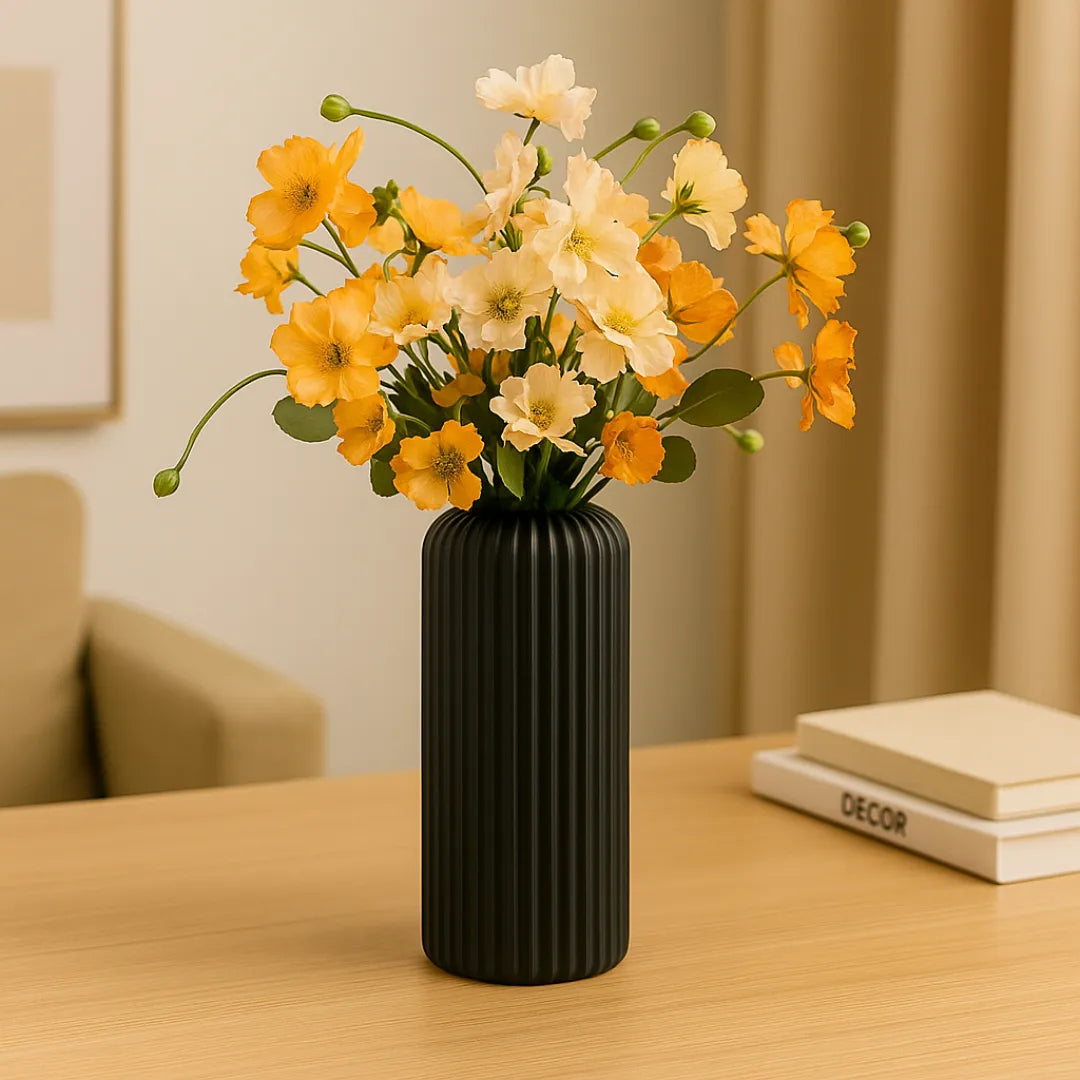 Vaso Decorativo para Sala para Mesa Decoração preto Cilindro 