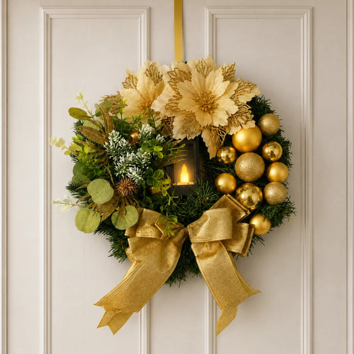 Guirlanda de Natal para Porta/Parede de Luxo - Dourada