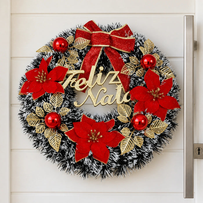 Guirlanda de Natal para Porta Feliz Natal - 38cm