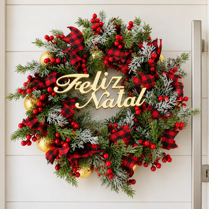 Guirlanda de Natal para Porta Feliz Natal - 48cm