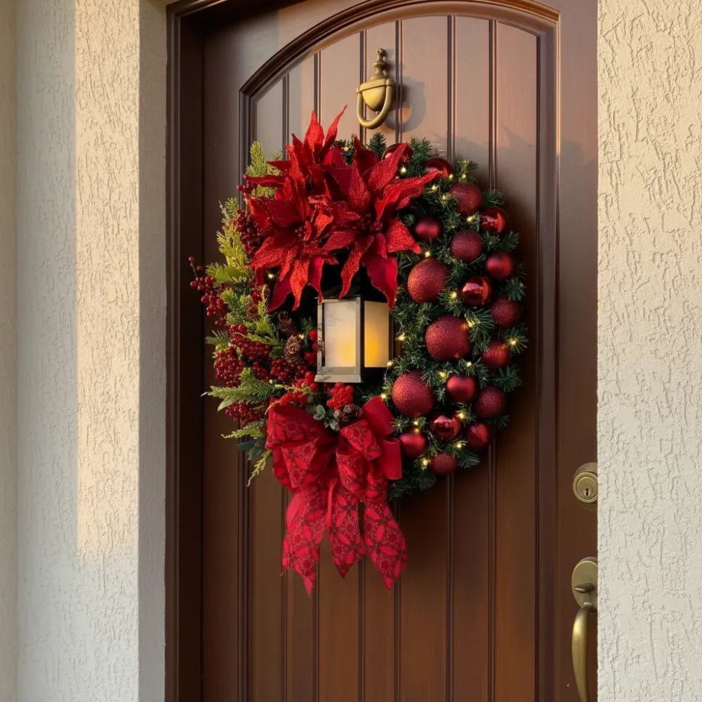 guirlanda de natal verde vermelha para porta de luxo grande