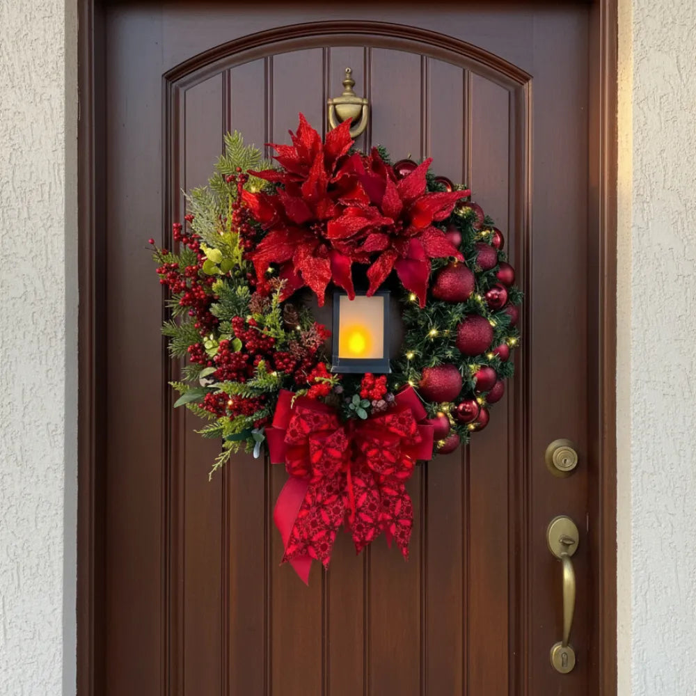 guirlanda de natal verde vermelha para porta de luxo grande
