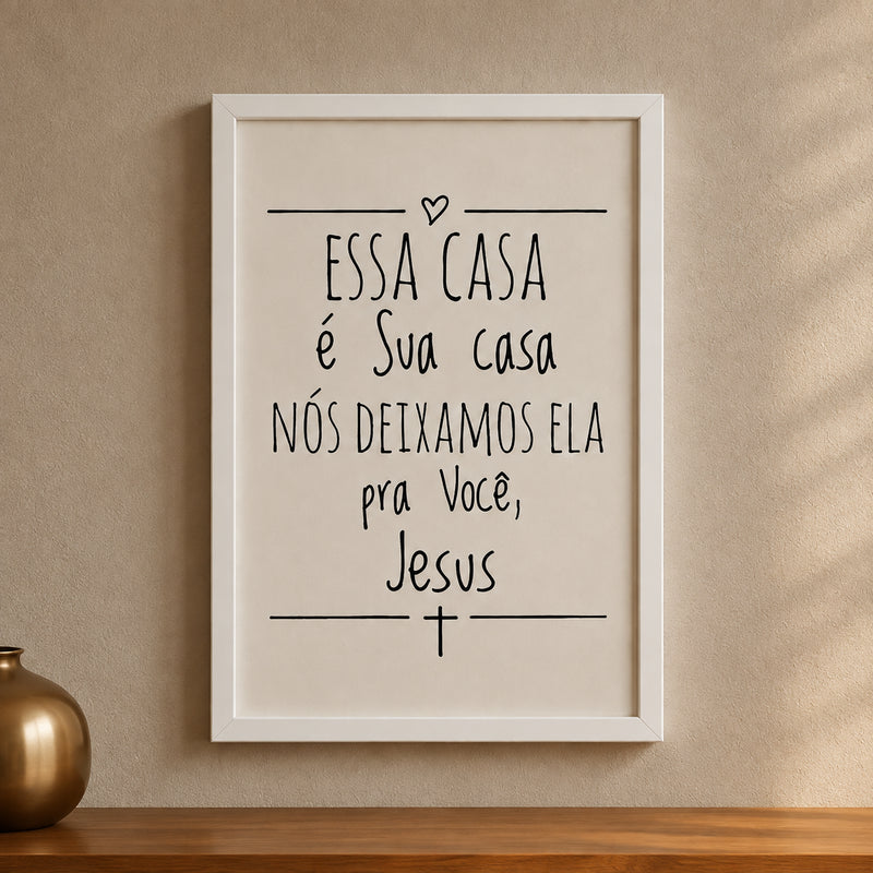 Quadro Decorativo Frase Religiosa para Sala/Cozinha Branco