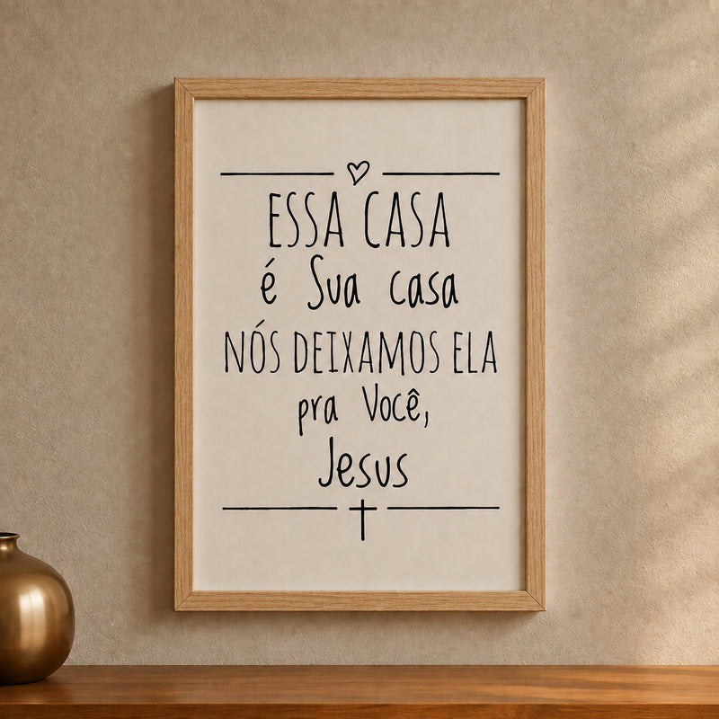 Quadro Decorativo Frase Religiosa para Sala/Cozinha Carvalho